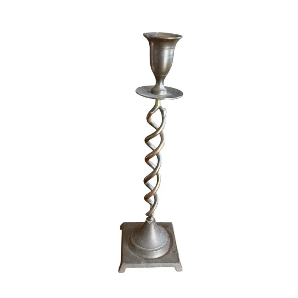 Vintage MCM Twist Brass Candlestick Holder 12.5